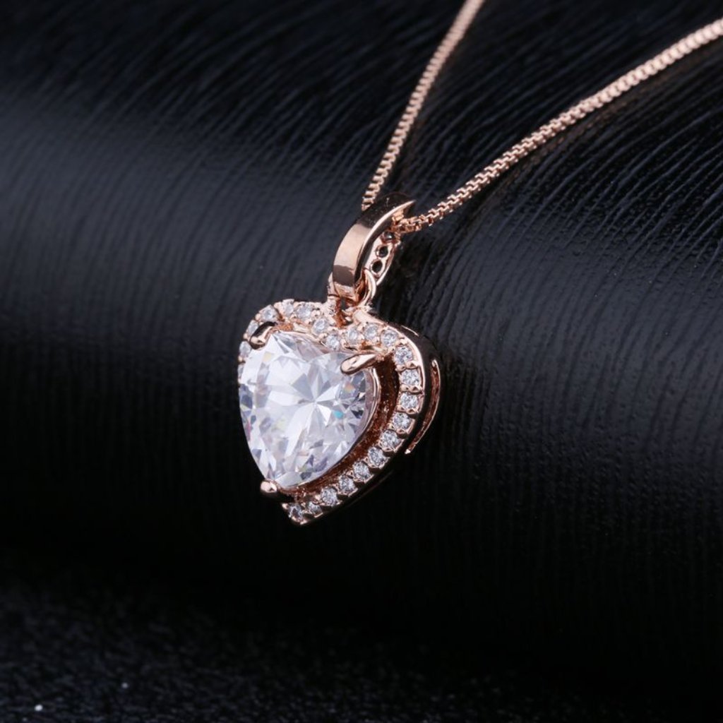 New Diamond Halo Pave Rose Gold Necklace
